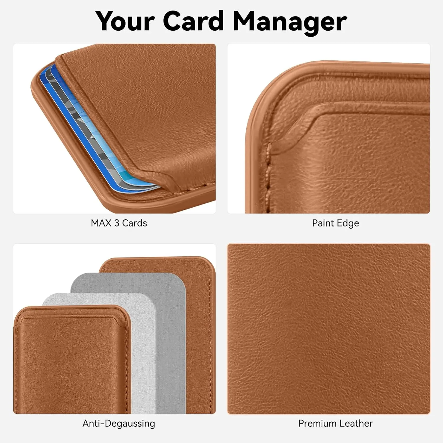 Stronger Magnetic RFID Leather Mag-Safe Card Holder for iPhone 15 Series, Mag-Safe Accessories Stick on Series of iPhone 14/13/12 and Pro/Promax, Brown