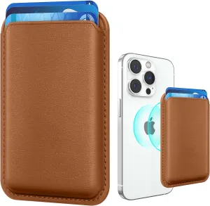 Stronger Magnetic RFID Leather Mag-Safe Card Holder for iPhone 15 Series, Mag-Safe Accessories Stick on Series of iPhone 14/13/12 and Pro/Promax, Brown