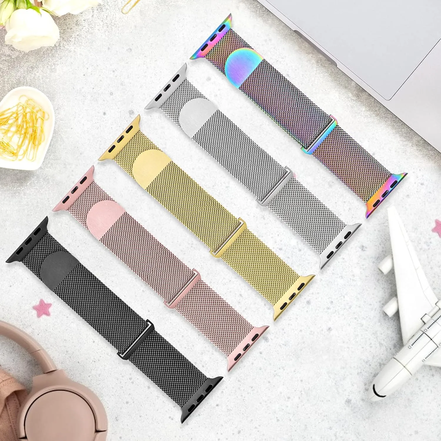 Sunnywoo Milanese Mesh Loop Compatible with Apple Watch Bands 42mm 44mm 45mm 46mm 49mm 38mm 40mm 41mm for Men Women, Stainless Steel Mesh strap for iWatch Series 10 9 8 7 6 SE 5 4 3 2 1 Ultra