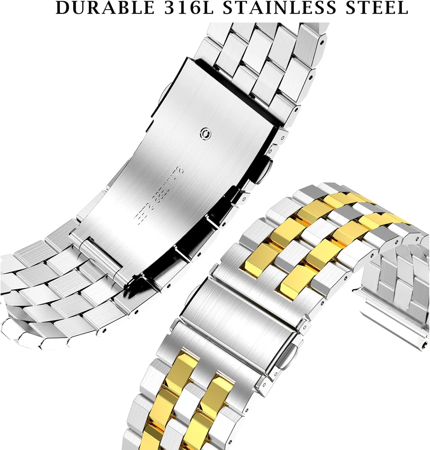SUPLINK Stainless Steel Case and Band Compatible with Apple Watch Ultra 2/1 49mm Bands, Metal Rugged Protector Cover Adjustable Wristband for iWatch Bands Men (Silver/Gold)