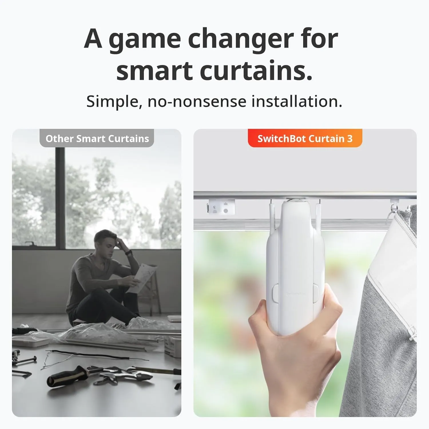SwitchBot Automatic Curtain Opener - Bluetooth Remote Control Smart Curtain with App, Upgraded High-Performance Motor, Add SwitchBot Hub to Work with Alexa, Google Home, HomeKit (Curtain 3, U Rail)