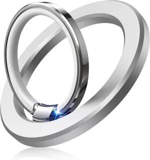 Temdan Magnetic Phone Ring Holder for MagSafe, Magnetic Pop Socket Cell Phone Grip Stand Finger Ring Kickstand Two-Sided Magnetic Fit for iPhone 16 Pro Max 15 14 13 12 Mag-Safe Accessories-Silver