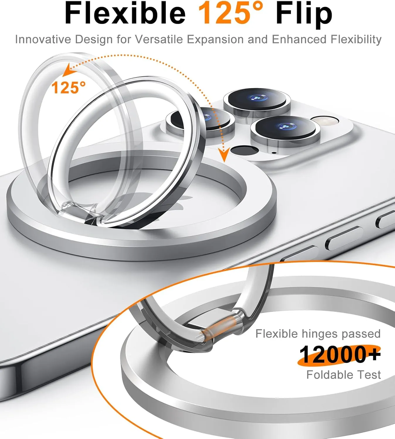 Temdan Magnetic Phone Ring Holder for MagSafe, Magnetic Pop Socket Cell Phone Grip Stand Finger Ring Kickstand Two-Sided Magnetic Fit for iPhone 16 Pro Max 15 14 13 12 Mag-Safe Accessories-Silver