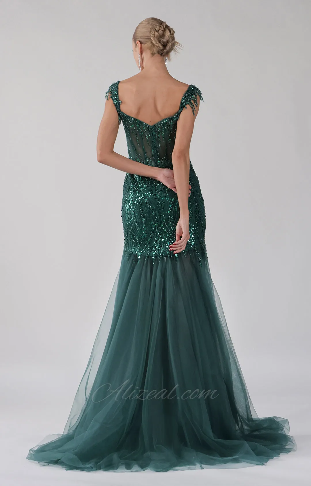 Tulle Mermaid Off-Shoulder Sequins Embroidery Split Dress