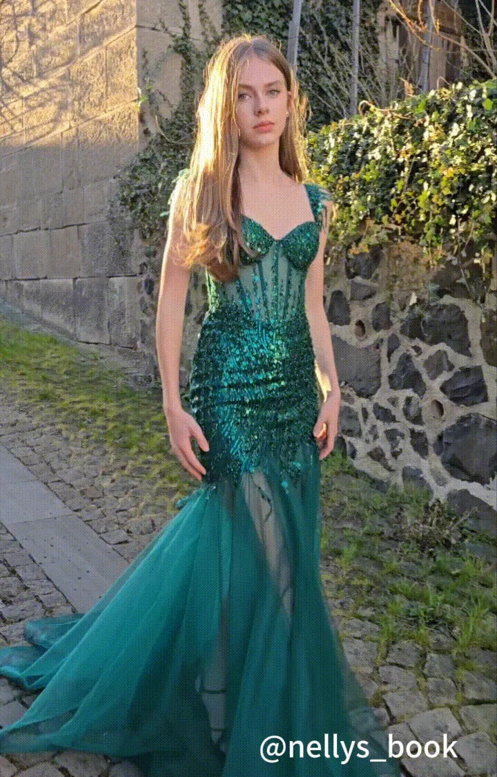 Tulle Mermaid Off-Shoulder Sequins Embroidery Split Dress