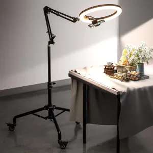 UBeesize Pro LED Ring Light Tripod with Phone Holder & Casters, Adjustable Overhead Phone/Camera Mount for iPhone, Video Recording, Live Streaming, Cooking (Mobile Stand with Light & Tripod)
