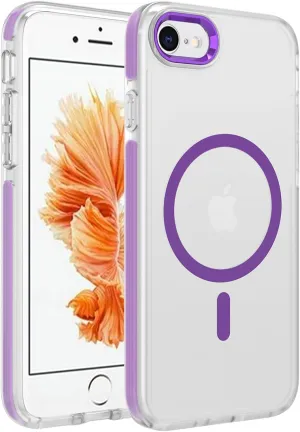 Upgraded Magnetic for iPhone SE Case 2022/3rd/2020/2nd gen, iPhone 8 & iPhone 7 [Compatible with Magsafe] Double-Layer Impact Resistant Translucent Matte Protective Phone Case, Purple