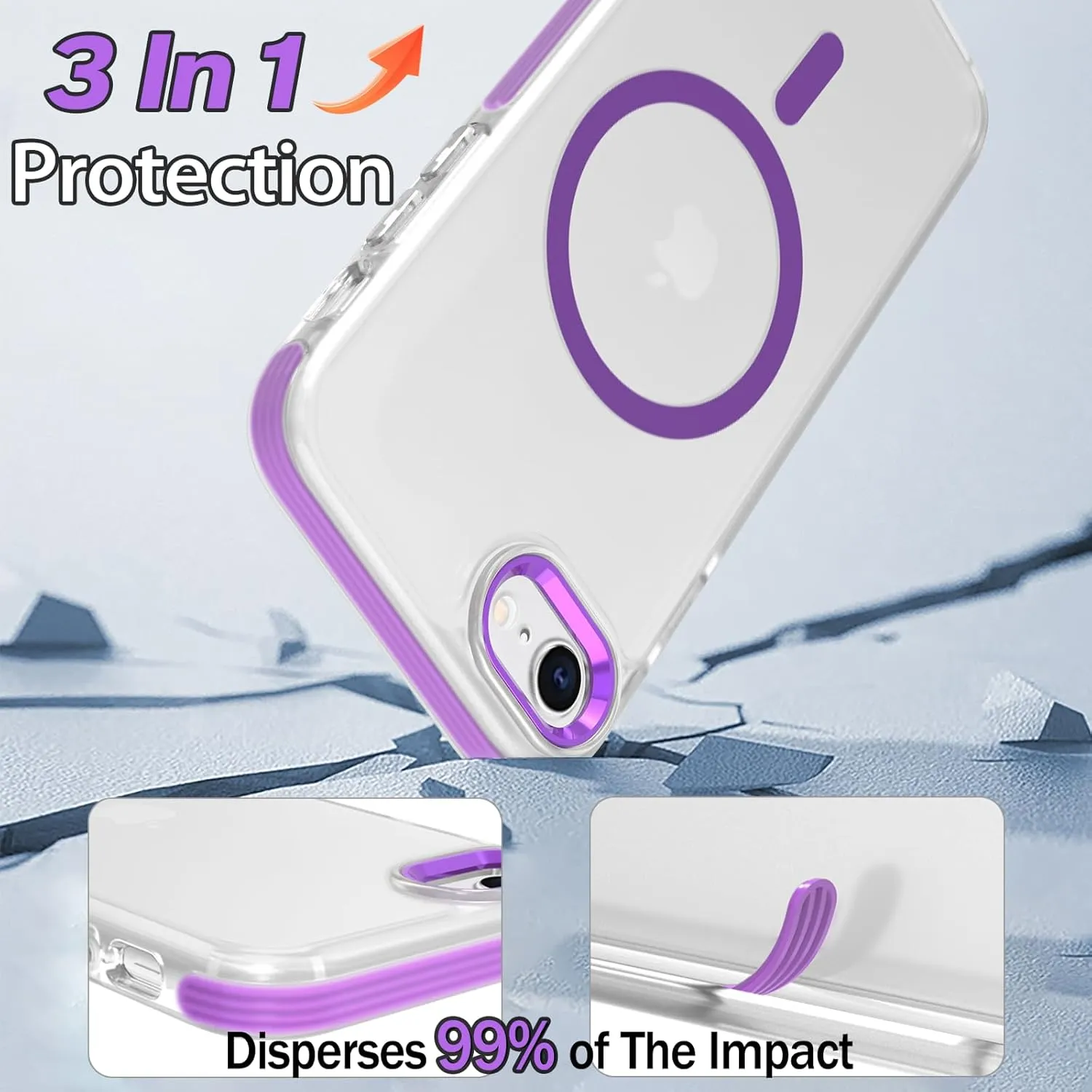 Upgraded Magnetic for iPhone SE Case 2022/3rd/2020/2nd gen, iPhone 8 & iPhone 7 [Compatible with Magsafe] Double-Layer Impact Resistant Translucent Matte Protective Phone Case, Purple