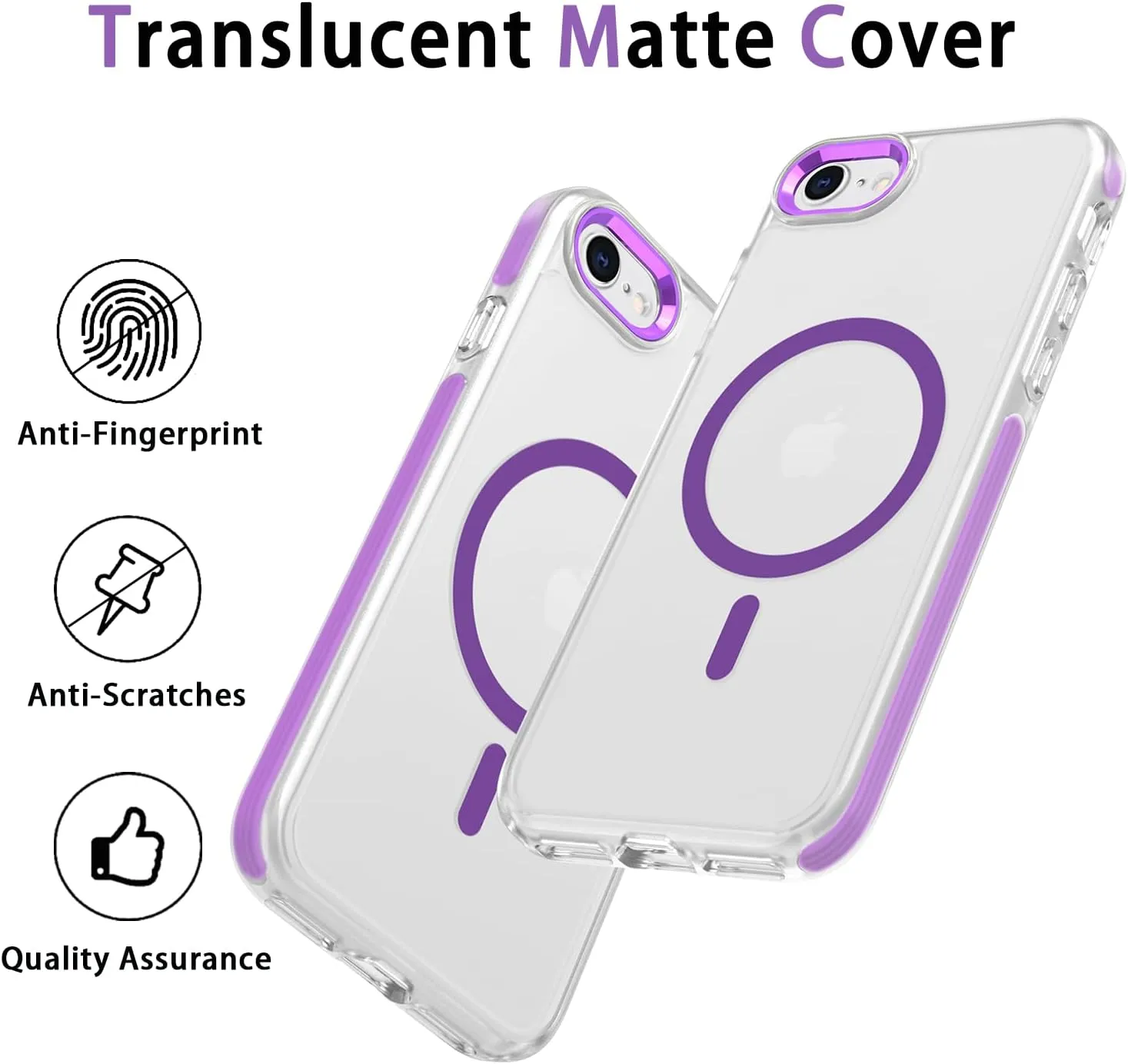Upgraded Magnetic for iPhone SE Case 2022/3rd/2020/2nd gen, iPhone 8 & iPhone 7 [Compatible with Magsafe] Double-Layer Impact Resistant Translucent Matte Protective Phone Case, Purple