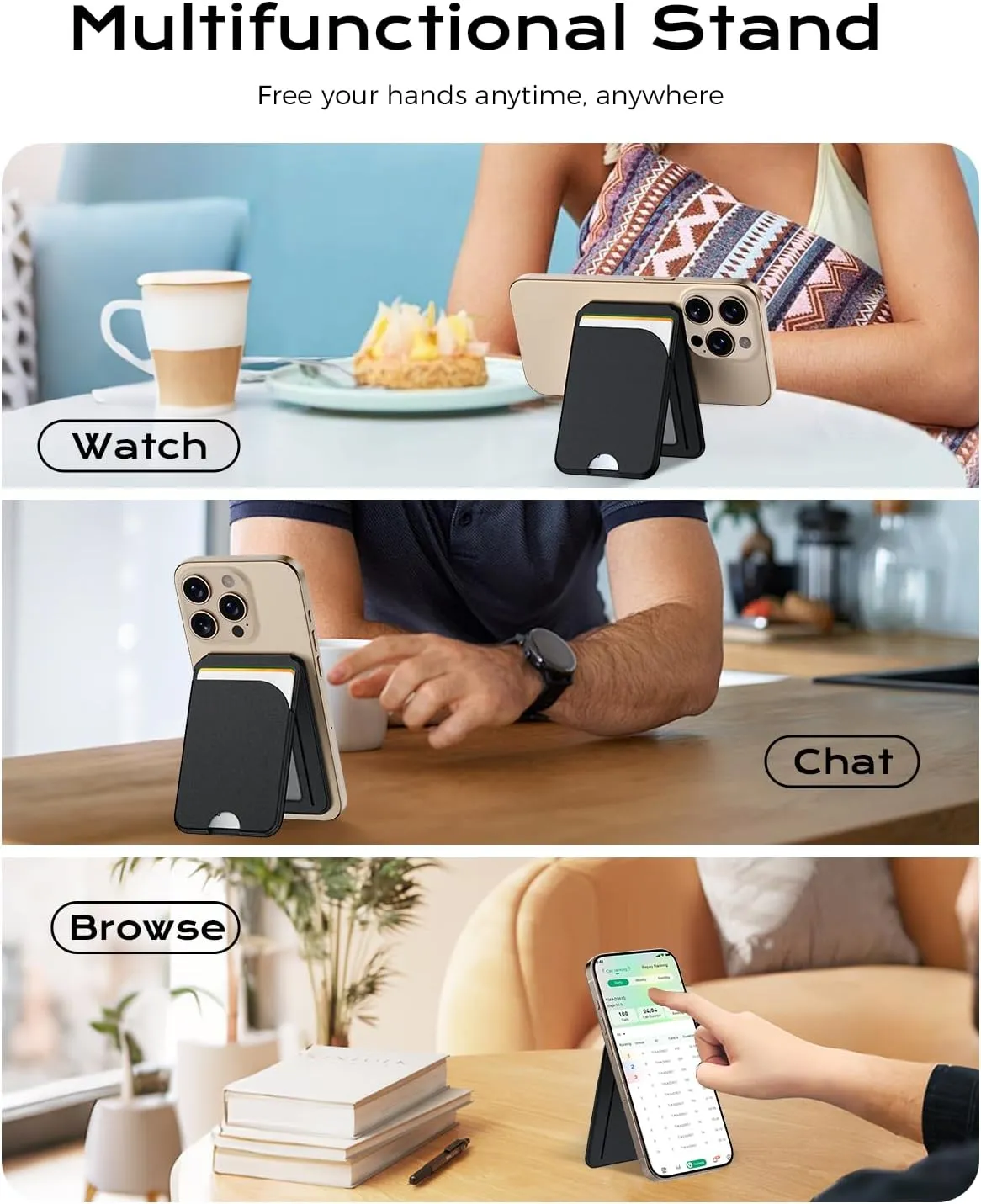 Upgraded Magsafe Wallet Strong Magnetic Wallet for Men Women Adjustable Stand Card Holder [RFID Blocking] Durable PU Leather Magnetic Card Slot for iPhone 16/15/14/13/12 Series (Black)