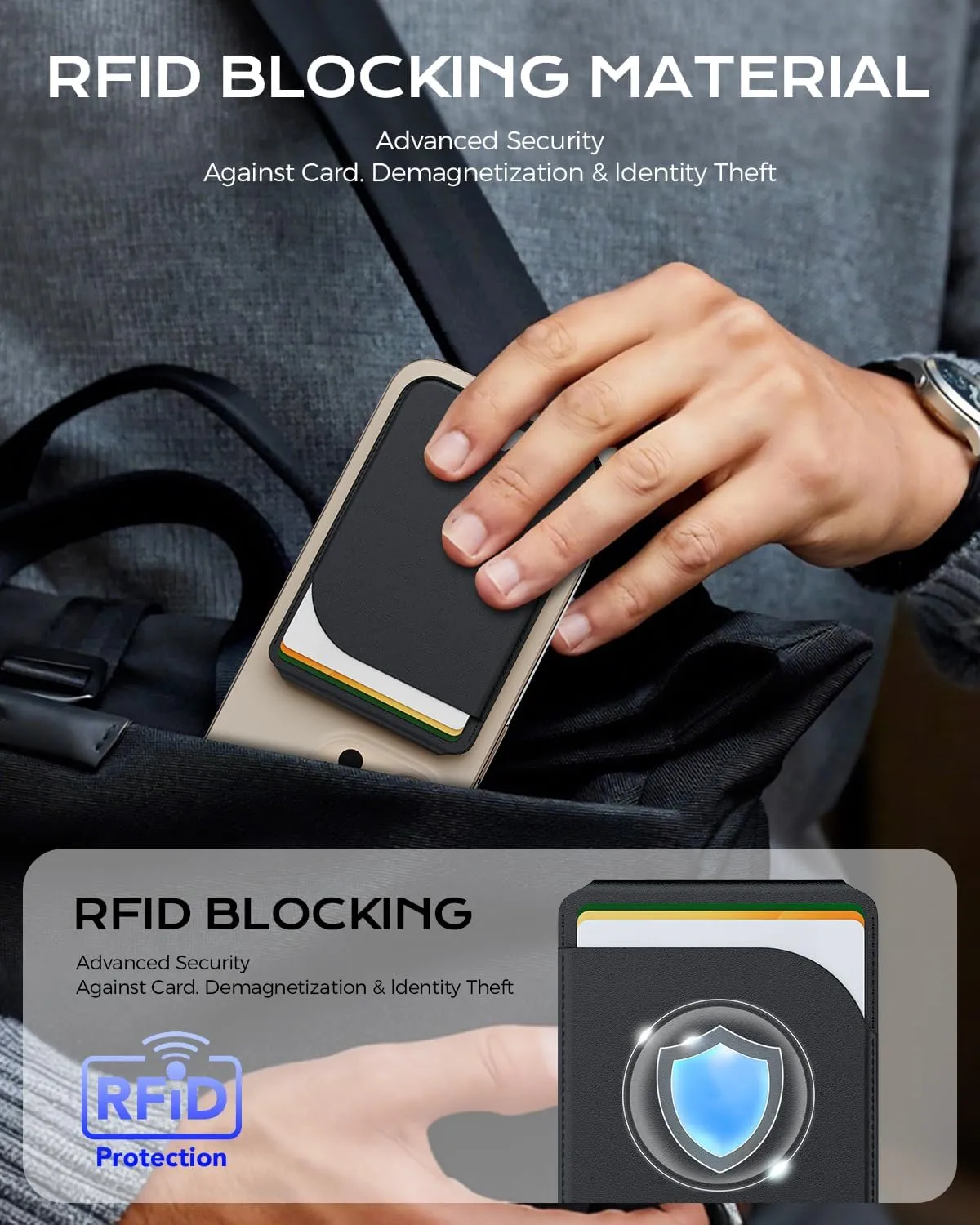 Upgraded Magsafe Wallet Strong Magnetic Wallet for Men Women Adjustable Stand Card Holder [RFID Blocking] Durable PU Leather Magnetic Card Slot for iPhone 16/15/14/13/12 Series (Black)
