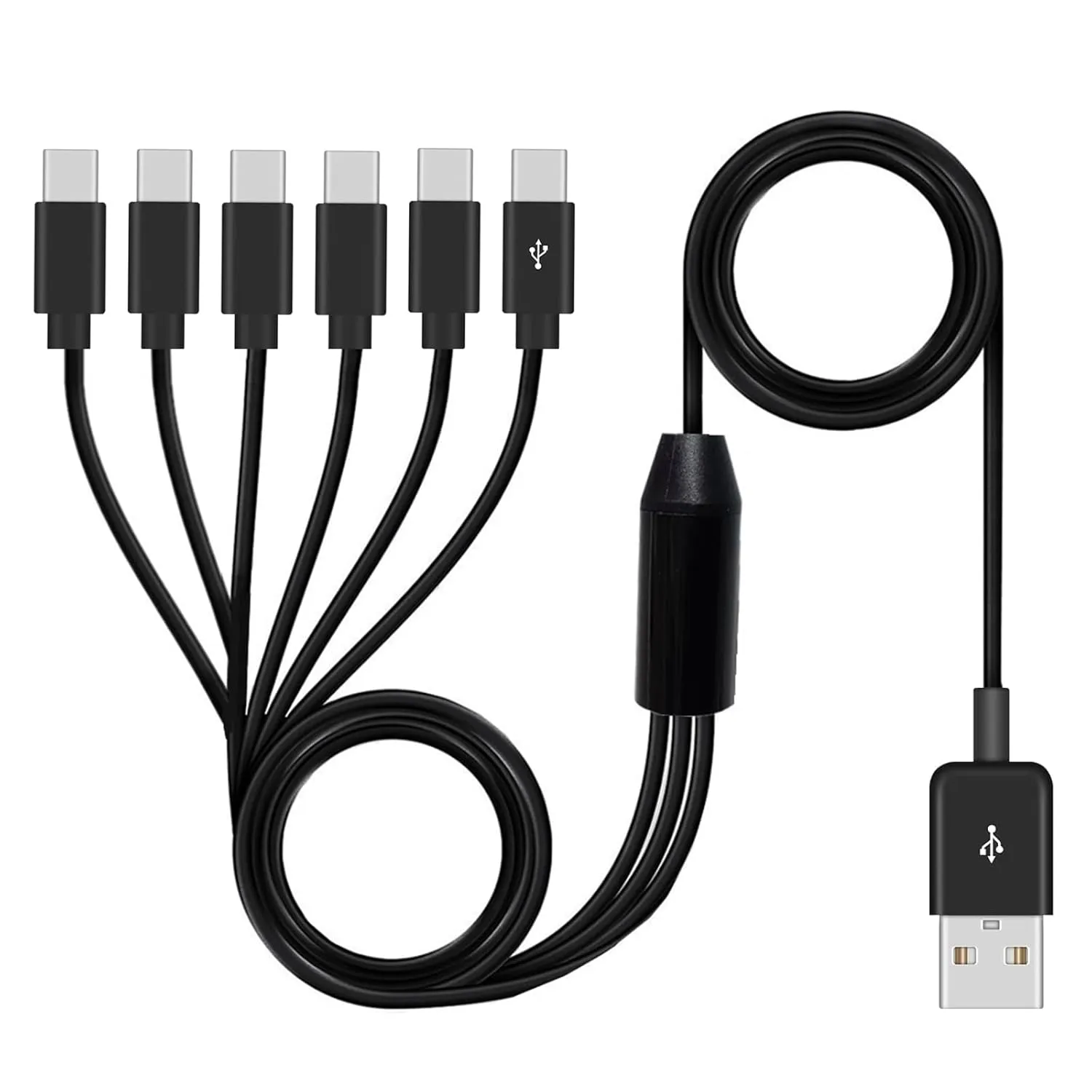 USB A to USB C Splitter Cable 1 to 6 Ports, 6-in-1 Multi-Device Charging Hub with 6 USB-C Ports, Fast Charging Compatible for iPhone 15, Samsung, iPad, AirPods, and More?1.5m
