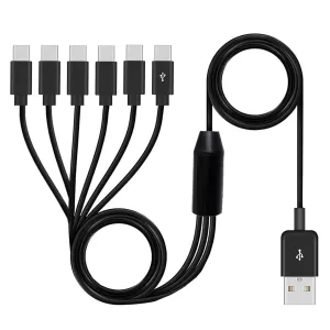 USB A to USB C Splitter Cable 1 to 6 Ports, 6-in-1 Multi-Device Charging Hub with 6 USB-C Ports, Fast Charging Compatible for iPhone 15, Samsung, iPad, AirPods, and More?1.5m