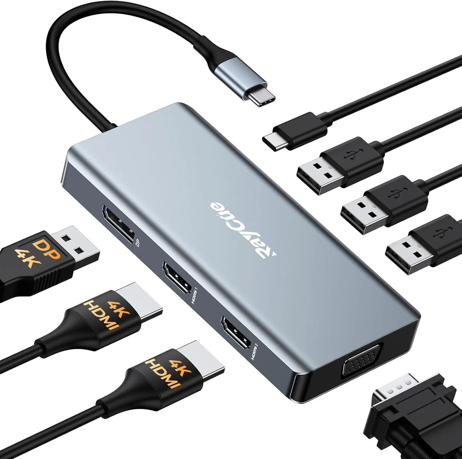USB C Docking Station Dual Monitor Adapter, Laptop Docking Station 3 Monitors Quadruple Display USB C Hub Dongle to 4K HDMI DP VGA