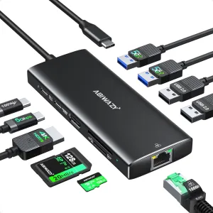 USB C Hub Multiport Adapter,10 in 1 USB C to USB HDMI Ethernet Hub USB C Dongle for MacBook Pro/Air, iPad Pro,Dell with 4K@60Hz HDMI Ethernet 4USB 1USB-C Data Port SD/TF Card Reader 100W PD (Black)
