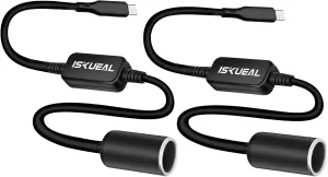 USB C to Cigarette Lighter Adapter 1 FT,2 of Pack, 12V /18W, for Dashboard Cameras, Radar Detectors, GPS, in-Vehicle LED Strips, and Other Automotive Electronics.