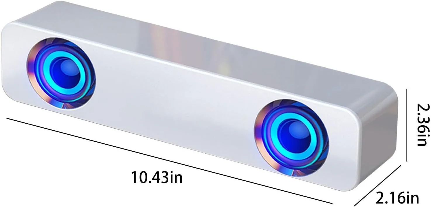 USB Wired Computer-Speaker, PC Soundbar, Small and Portble, Subwoofer, HiFi Sound Quality, Stereo, Rectangular Shaped, Three Sound Modes, Speakers for Desktop, Laptops, Monitors