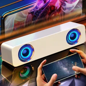 USB Wired Computer-Speaker, PC Soundbar, Small and Portble, Subwoofer, HiFi Sound Quality, Stereo, Rectangular Shaped, Three Sound Modes, Speakers for Desktop, Laptops, Monitors