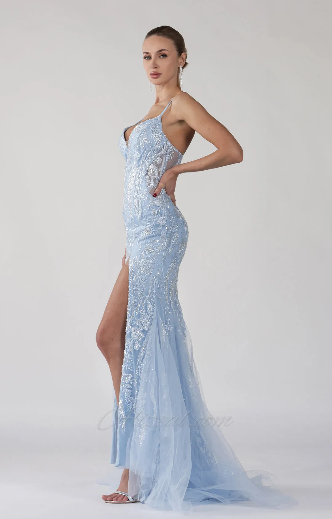 V-Neck Cut-Out Spaghetti Straps High Split Mermaid Dress