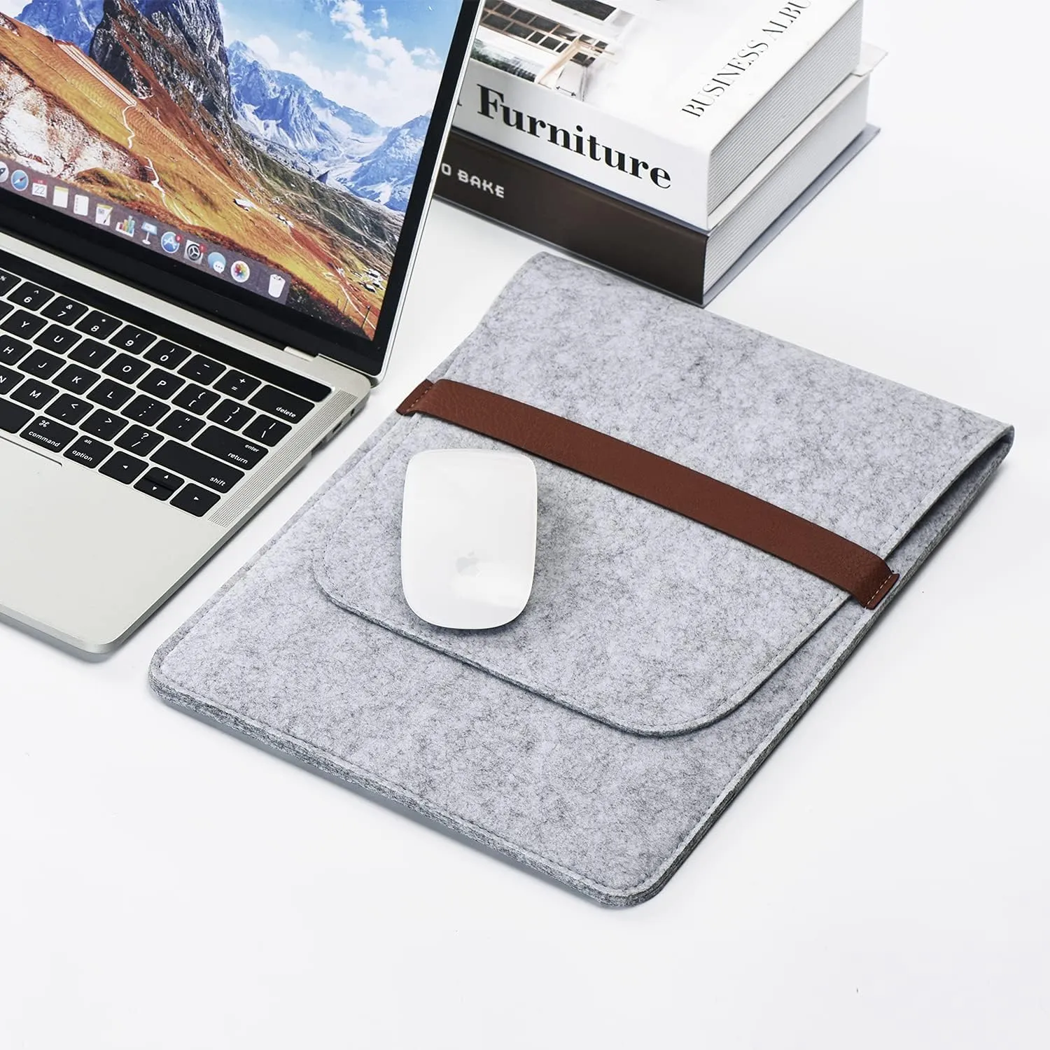 Vertical 15 Inch MacBook Pro Sleeve Protective Laptop Case for 16 Inch MacBook Pro 2019, 15 Inch MacBook Pro 2015-2019, Dell XPS 15 with Small Felt Accessory Bag(Light Gray)