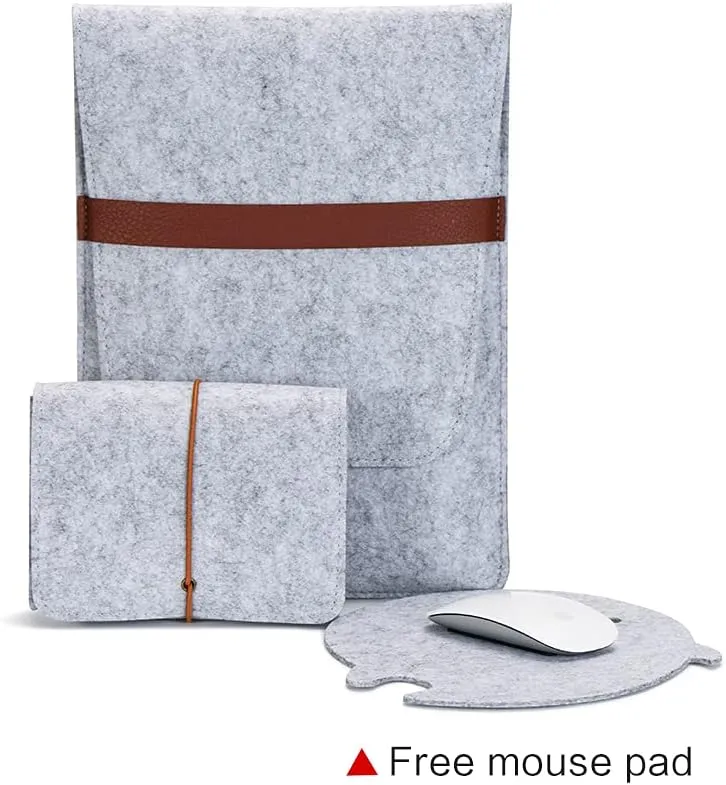 Vertical 15 Inch MacBook Pro Sleeve Protective Laptop Case for 16 Inch MacBook Pro 2019, 15 Inch MacBook Pro 2015-2019, Dell XPS 15 with Small Felt Accessory Bag(Light Gray)
