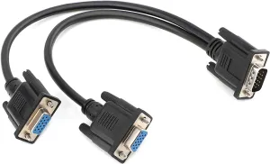 VGA Y Splitter Cable, VGA 1 Male to VGA 2 Female Adapter Cable Dual VGA Monitor Y Cable for Screen Duplication - 1 Feet, Black (No Screen Extension)