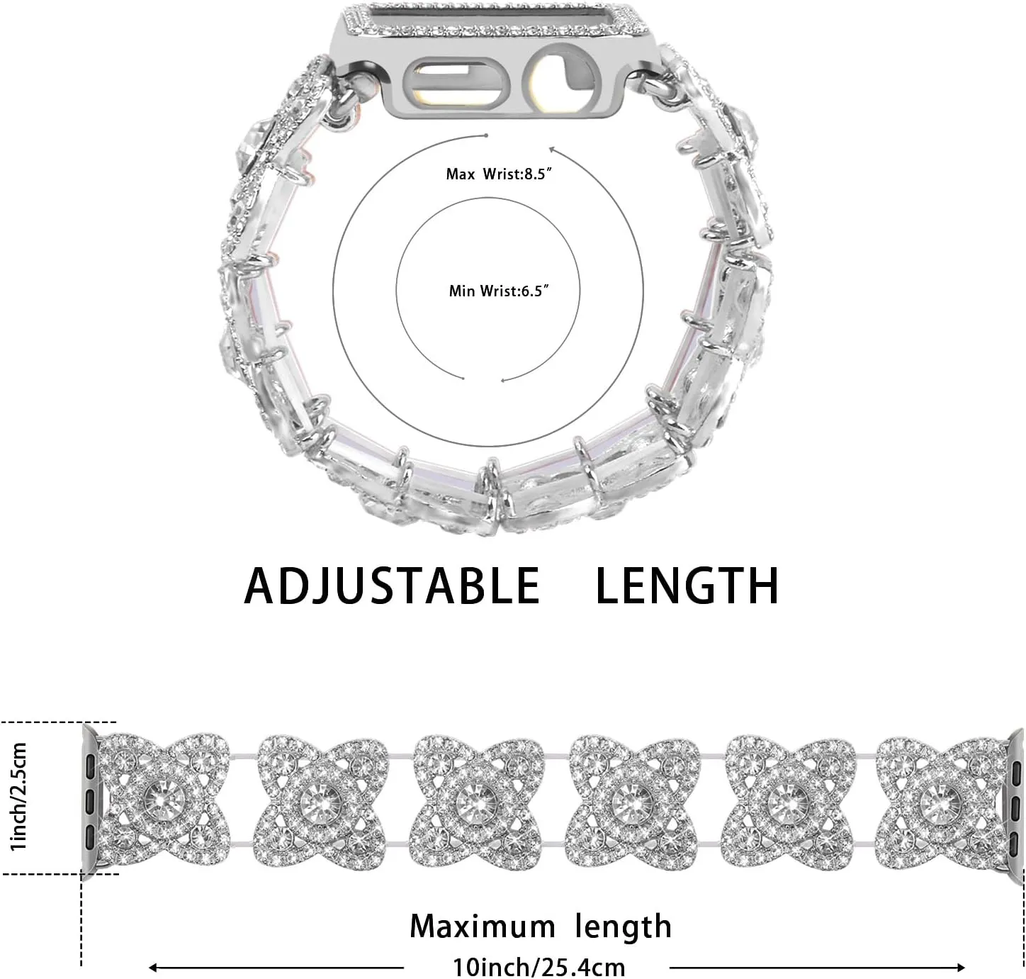 VIQIV for Bling Apple Watch Bands Series 9 8 7 6 5 4 3 SE 45mm 44mm 40mm 38mm 41mm 42mm for Women Dressy, Upgraded Starlight Stretchy Cute Bracelet with Bling Cover for iWatch Band, Diamond Rhinestone Metal Wristbands Straps