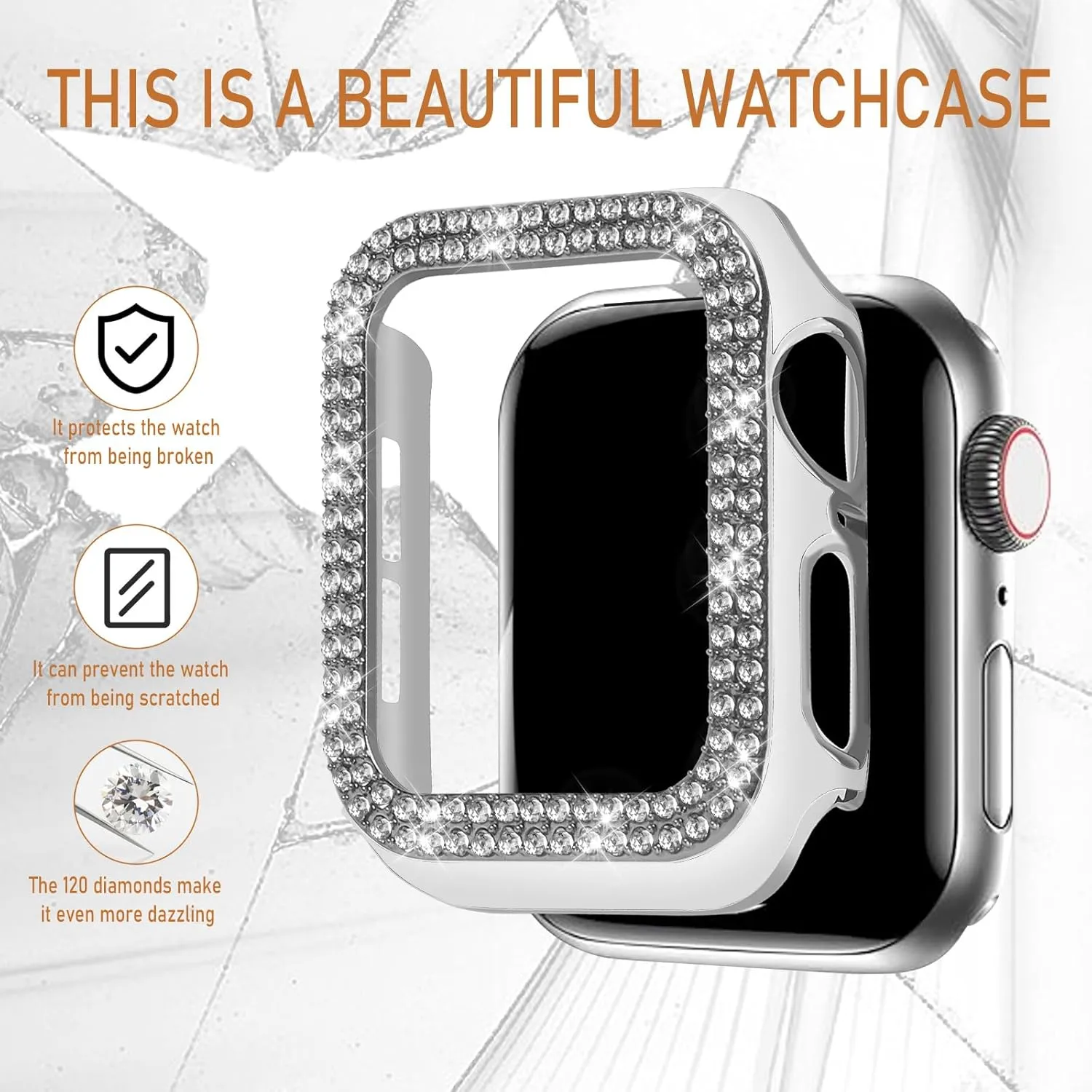 VIQIV for Bling Apple Watch Bands Series 9 8 7 6 5 4 3 SE 45mm 44mm 40mm 38mm 41mm 42mm for Women Dressy, Upgraded Starlight Stretchy Cute Bracelet with Bling Cover for iWatch Band, Diamond Rhinestone Metal Wristbands Straps