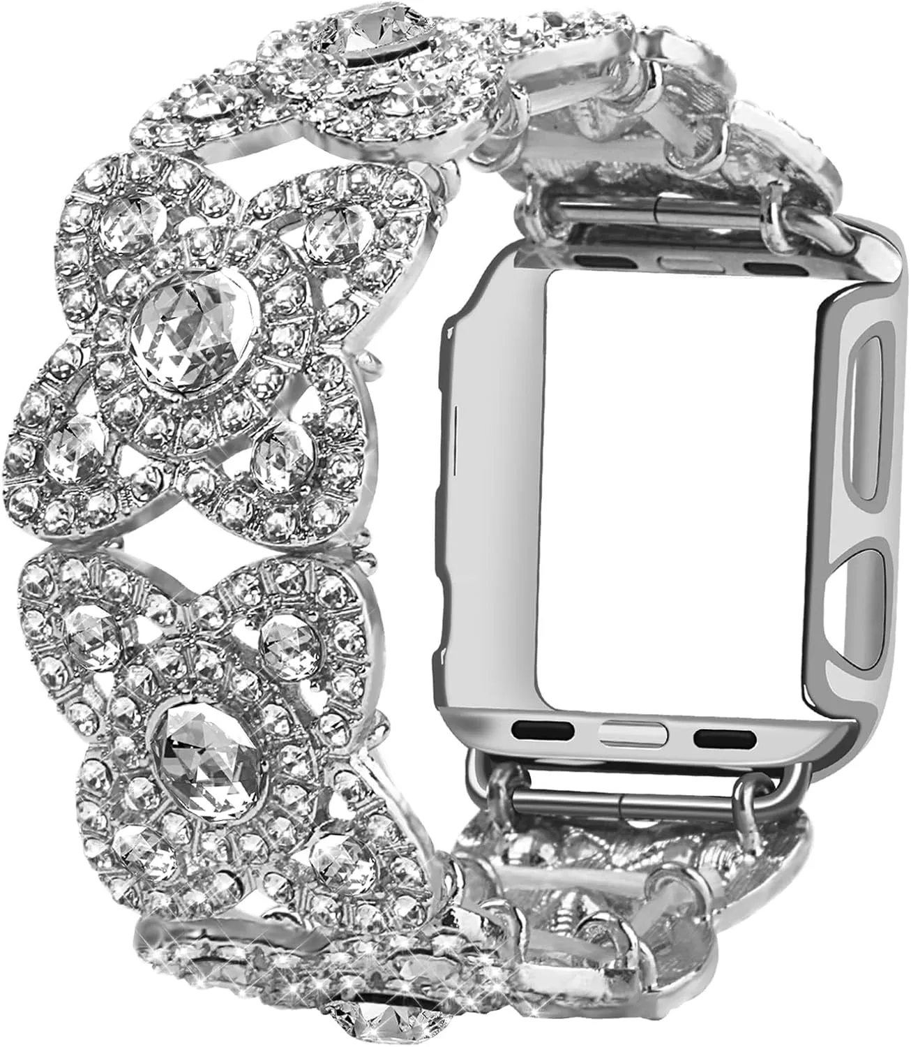 VIQIV for Bling Apple Watch Bands Series 9 8 7 6 5 4 3 SE 45mm 44mm 40mm 38mm 41mm 42mm for Women Dressy, Upgraded Starlight Stretchy Cute Bracelet with Bling Cover for iWatch Band, Diamond Rhinestone Metal Wristbands Straps