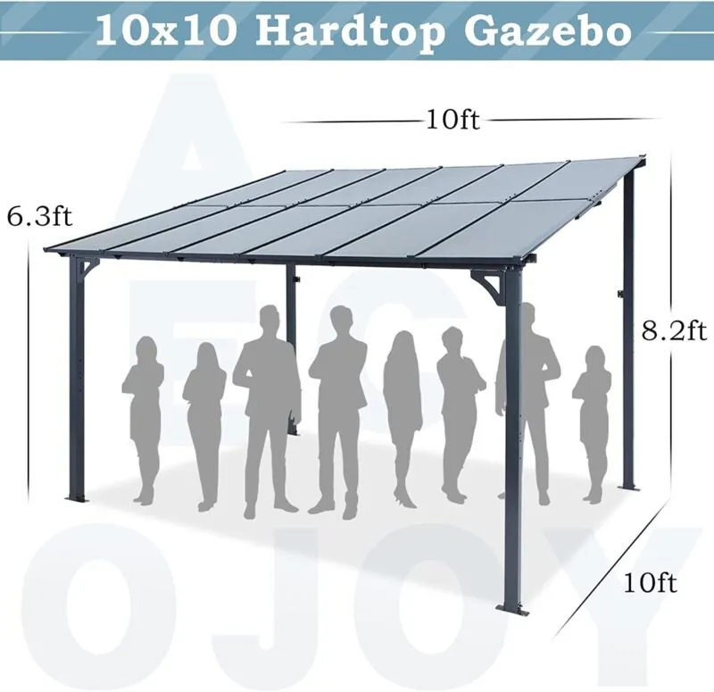 Wall-Mounted Metal Pergola Gazebo  Durable Hard Top Outdoor Shelter