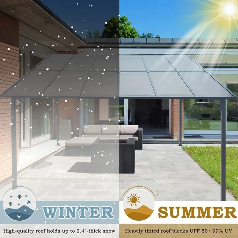 Wall-Mounted Metal Pergola Gazebo  Durable Hard Top Outdoor Shelter