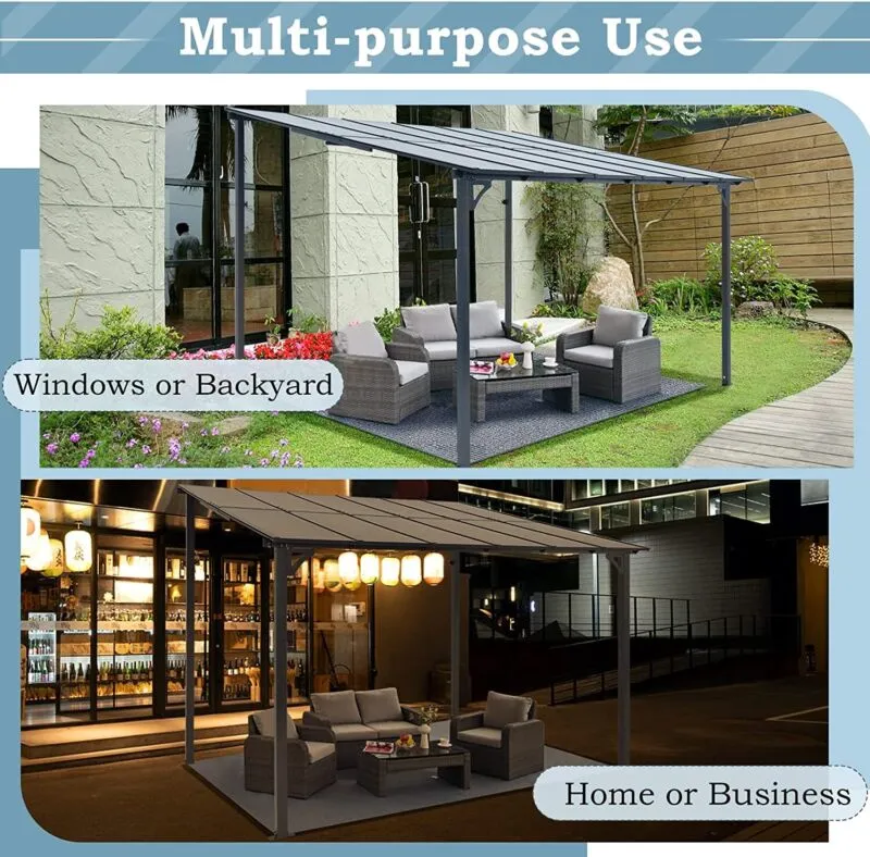 Wall-Mounted Metal Pergola Gazebo  Durable Hard Top Outdoor Shelter