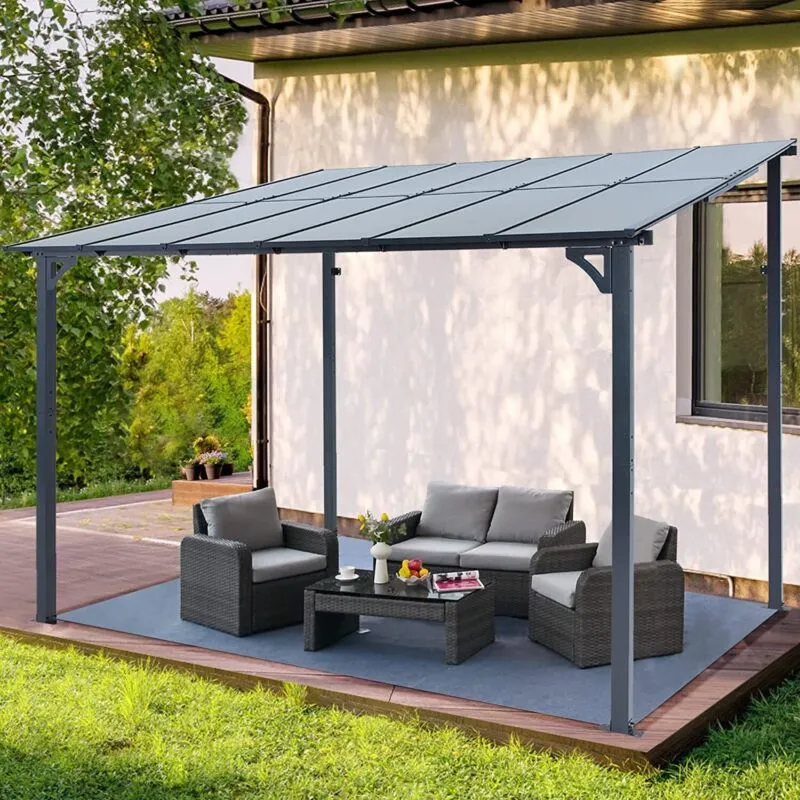 Wall-Mounted Metal Pergola Gazebo  Durable Hard Top Outdoor Shelter