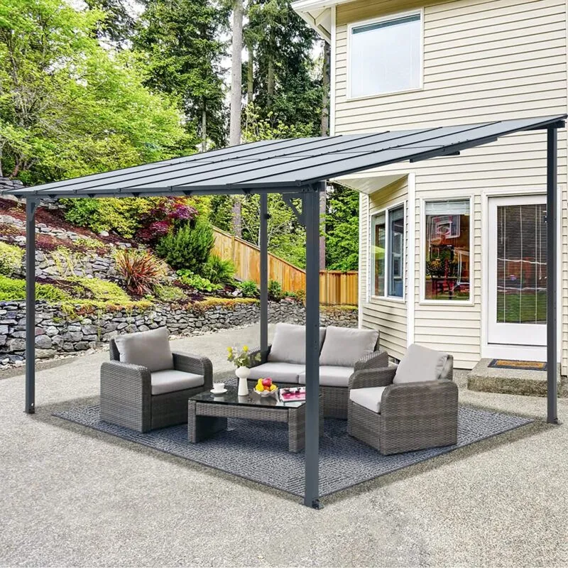 Wall-Mounted Metal Pergola Gazebo  Durable Hard Top Outdoor Shelter