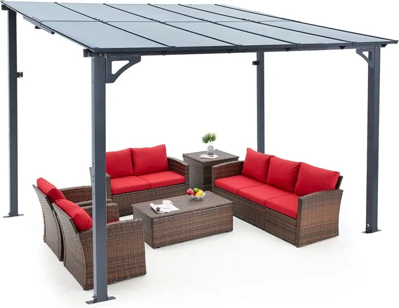 Wall-Mounted Metal Pergola Gazebo  Durable Hard Top Outdoor Shelter