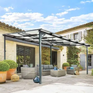 Wall-Mounted Metal Pergola Gazebo  Durable Hard Top Outdoor Shelter