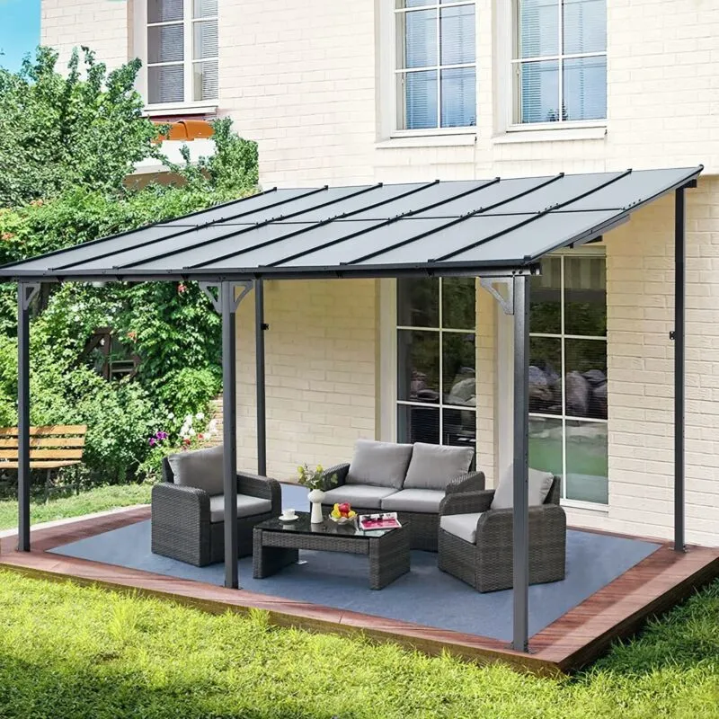 Wall-Mounted Metal Pergola Gazebo  Durable Hard Top Outdoor Shelter