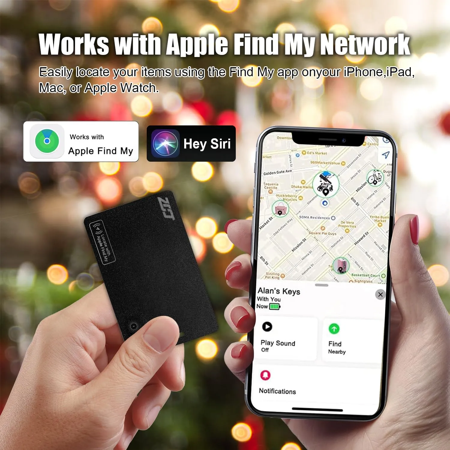 Wallet Tracker Card, Compatible with Find My App(iOS Only), for Luggage Tag, Purse, Passport,Key,IP67 Waterproof,Slim Smart Bluetooth Tracking Tag with Key Chain Hole (Recharge Version-2 Pack)