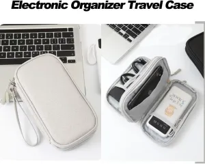 Waterproof Electronics Organizer Travel Case with 2 Compartments - Durable Cord & Charger Pouch for Phone,USB,Flash Drive,Power Bank (Grey)