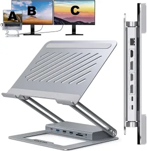 WAVLINK Laptop Docking Station Stand Dual Monitors, 2K Laptop Stand with USB Ports for MacBook with PD100W, HDMI, DP, USB3.0, Ethernet, SD/TF, Audio