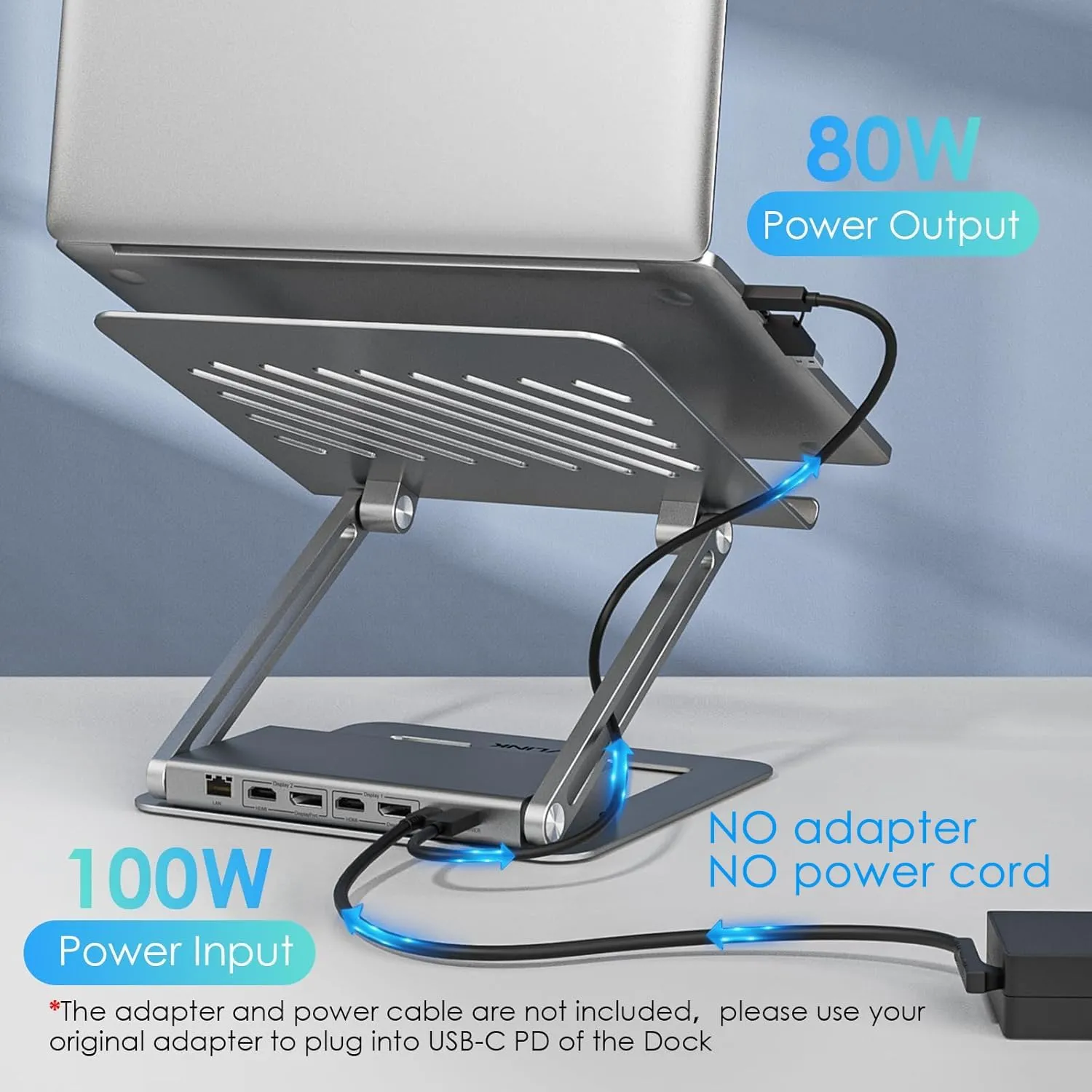 WAVLINK Laptop Docking Station Stand Dual Monitors, 2K Laptop Stand with USB Ports for MacBook with PD100W, HDMI, DP, USB3.0, Ethernet, SD/TF, Audio