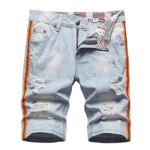 West Louis Neon Side Stripe Painted Holes Ripped Distressed Jeans Short