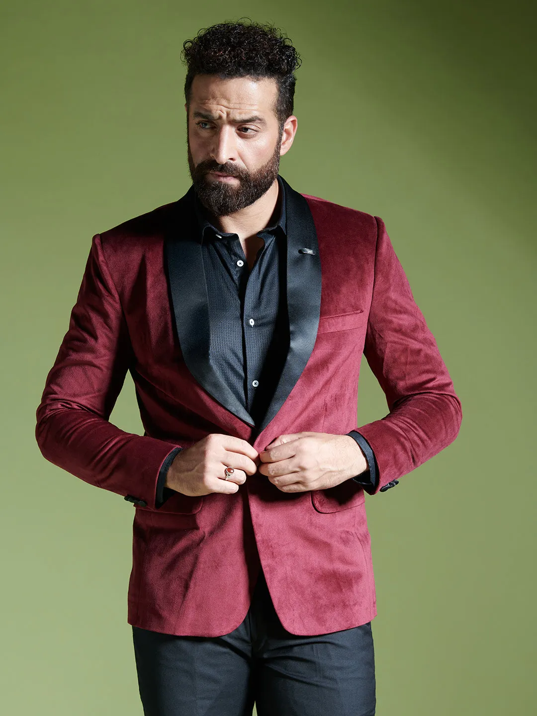 Wine Velvet Tuxedo Blazer