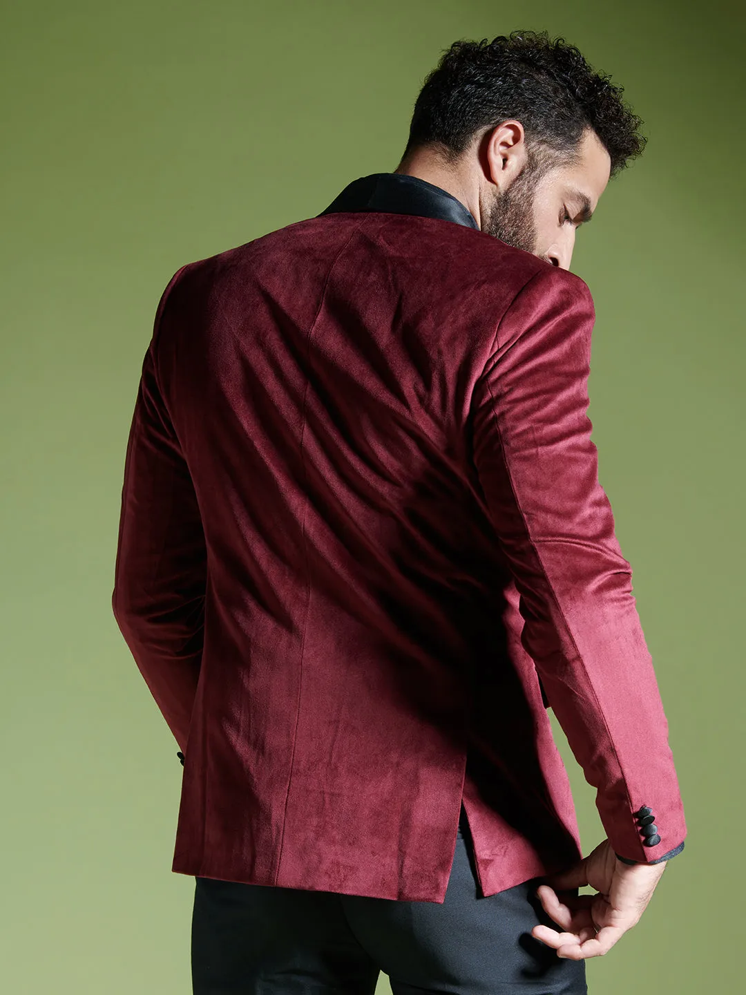 Wine Velvet Tuxedo Blazer