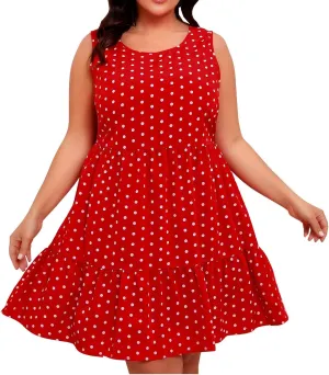 Women's Summer Dresses Plus Size Sleeveless Casual Sundresses Pleated Flowy Ruffle Midi Dress Boho Beach Dress