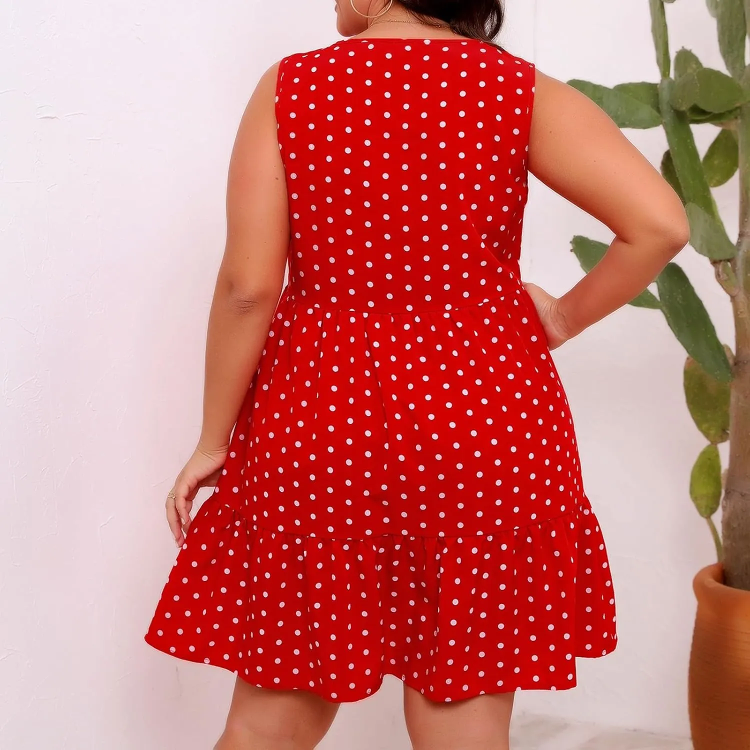 Women's Summer Dresses Plus Size Sleeveless Casual Sundresses Pleated Flowy Ruffle Midi Dress Boho Beach Dress