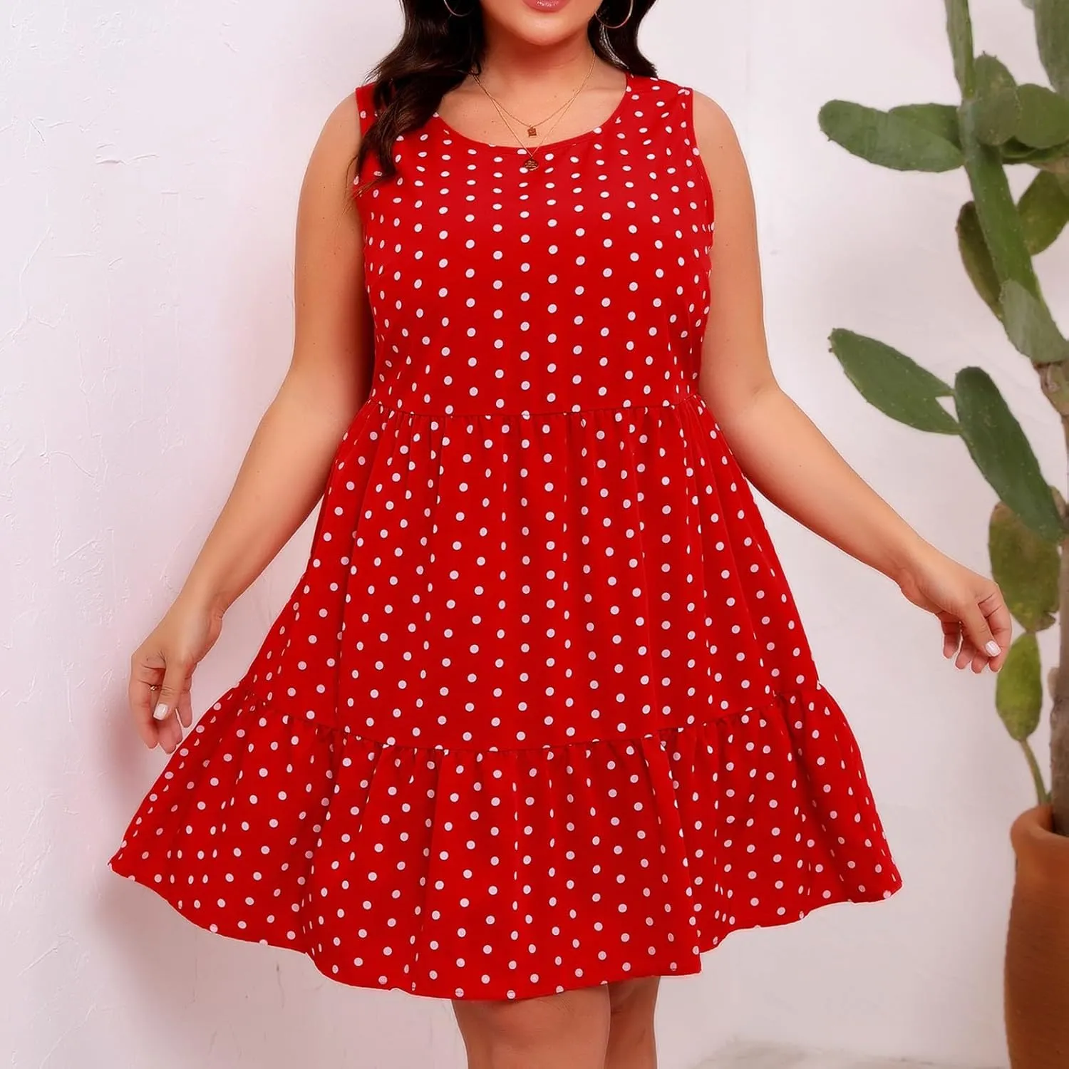 Women's Summer Dresses Plus Size Sleeveless Casual Sundresses Pleated Flowy Ruffle Midi Dress Boho Beach Dress