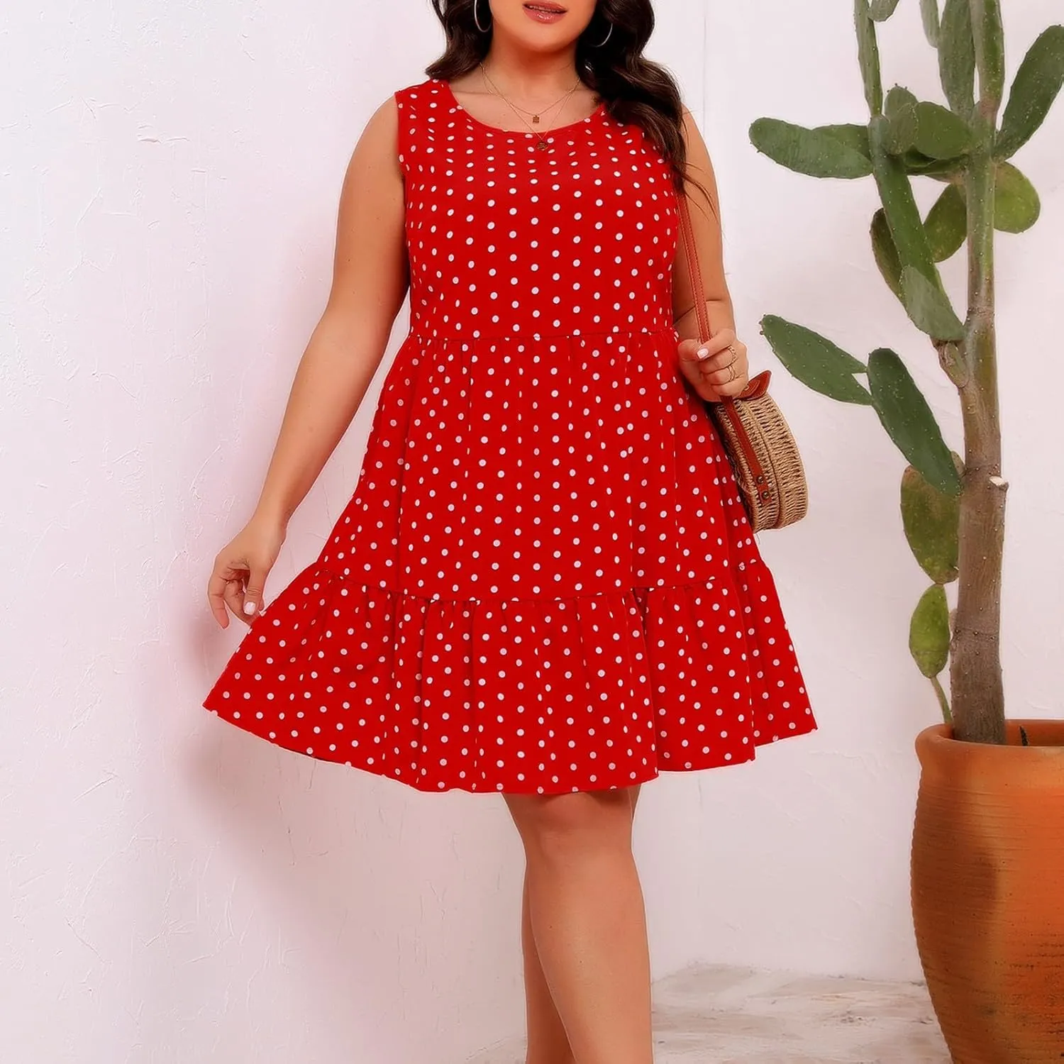 Women's Summer Dresses Plus Size Sleeveless Casual Sundresses Pleated Flowy Ruffle Midi Dress Boho Beach Dress