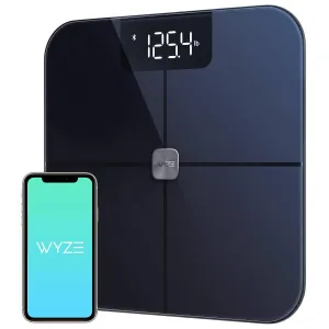 Wyze Smart Scale, Scale for Body Weight, Digital Bathroom Scale for Body Fat, BMI, and Heart Rate, Body Composition Analyzer with App, Batteries Included, Bluetooth, 400 lb, Black-New