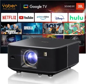 Yaber K3 Projector 1600 ANSI Smart Projector with Google TV, 30W Speaker Sound by JBL, Dolby Audio, Home/Outdoor Movie Projector with WiFi6 and Bluetooth, Auto Screen Adapation,Netflix 7000 app